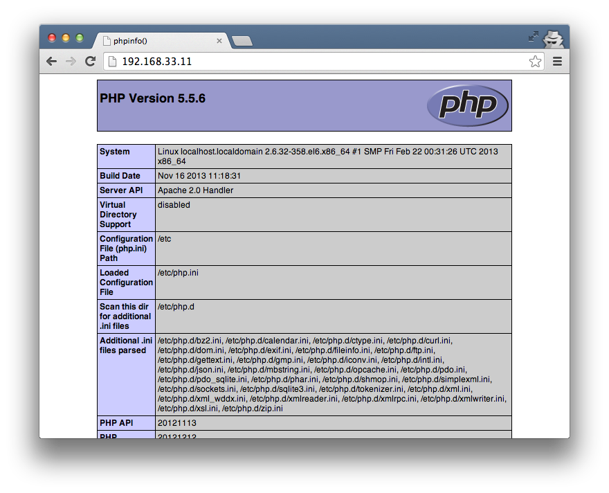 phpinfo screen
